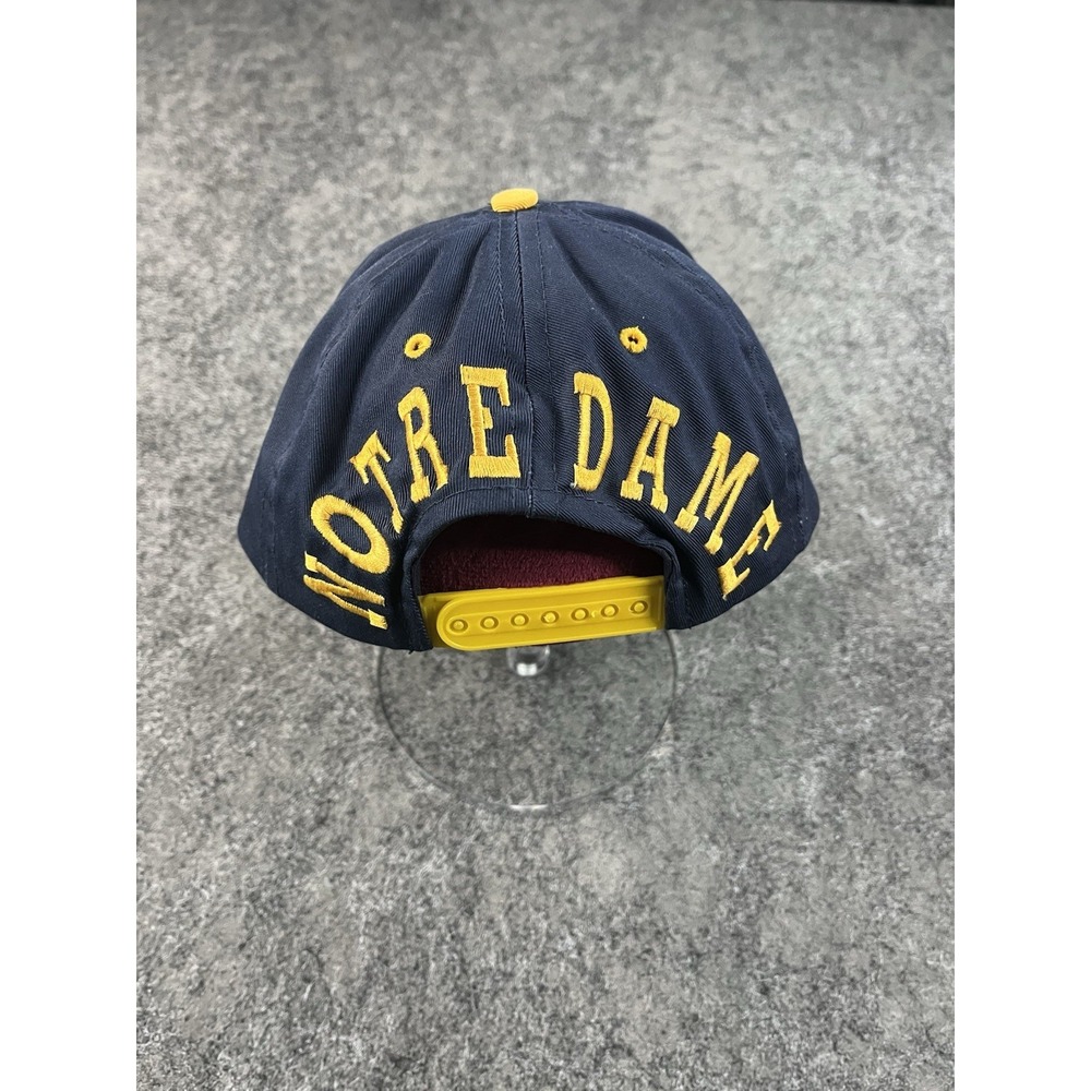 Vintage Notre Dame Logo 7 Snapback Hat Cap Script Spellout Shamrock Navy Yellow - Picture 2 of 8